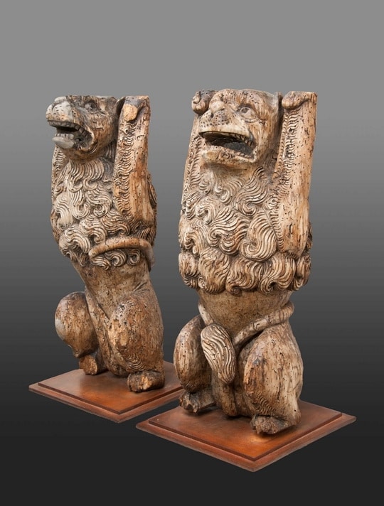 Pair of Tudor Lion supporters