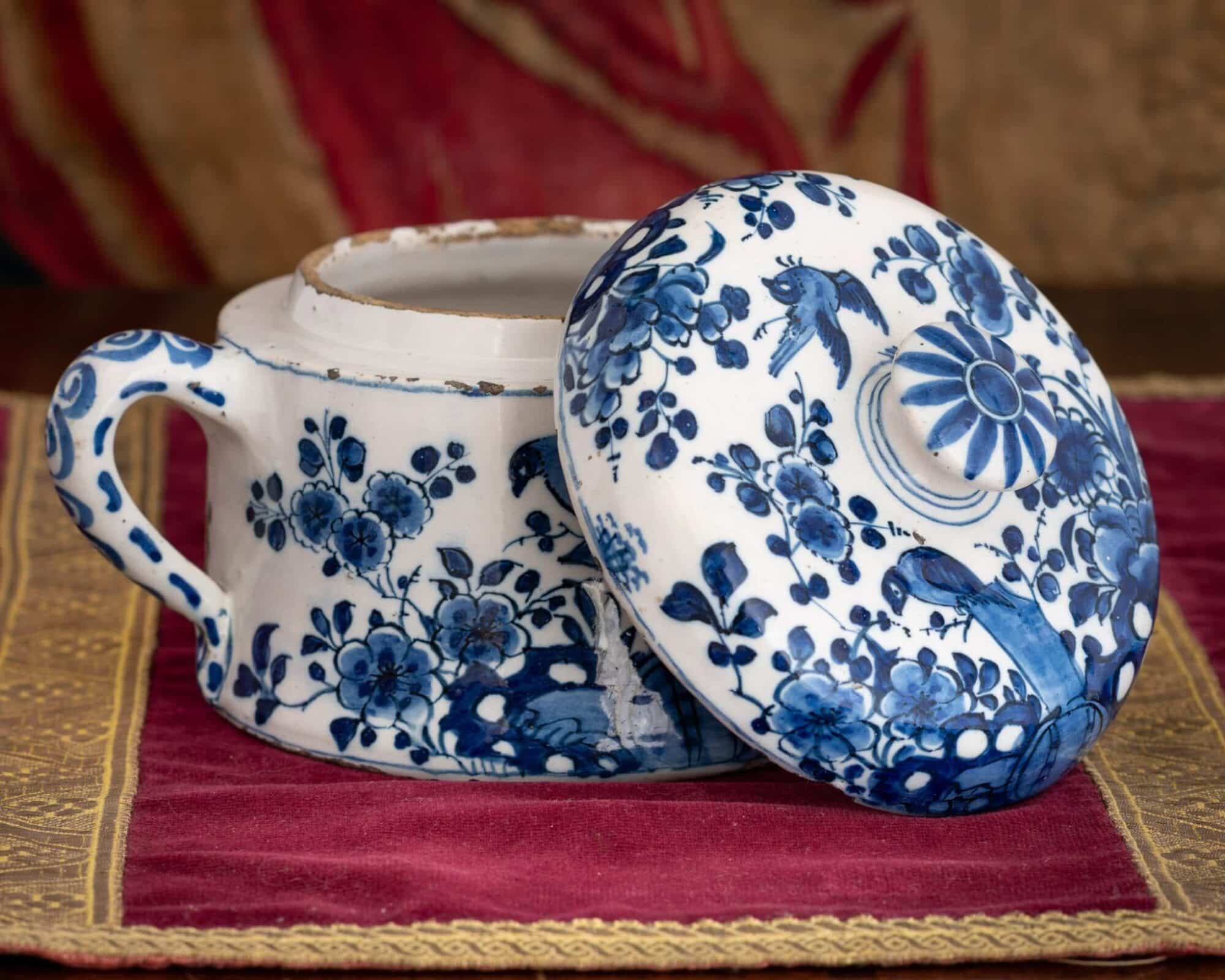 Delftware Blue and White Two-Handled Covered Pot (Possibly a Posset Pot or Sweetmeat Jar)