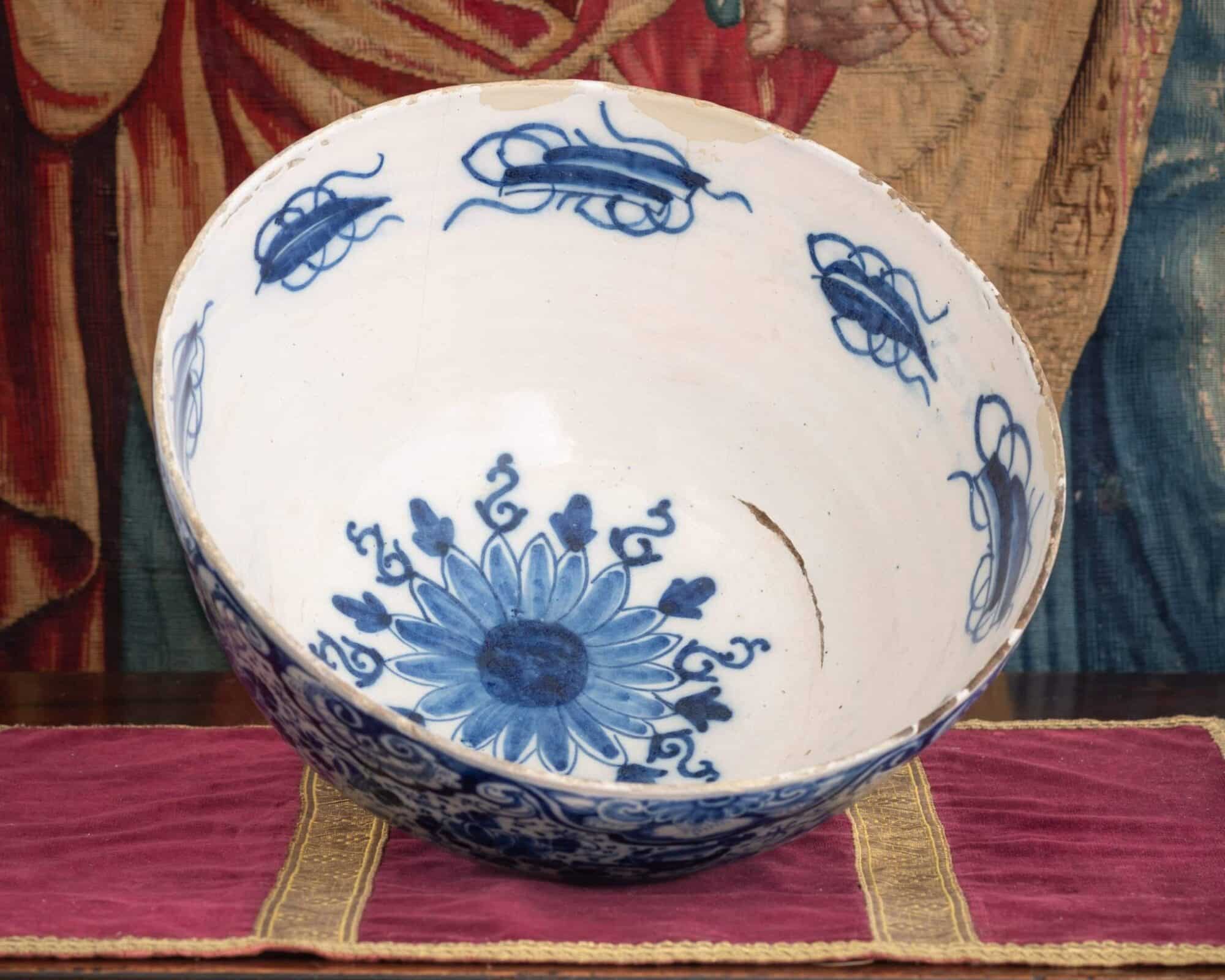 Large Delftware punch bowl with “insect” border
