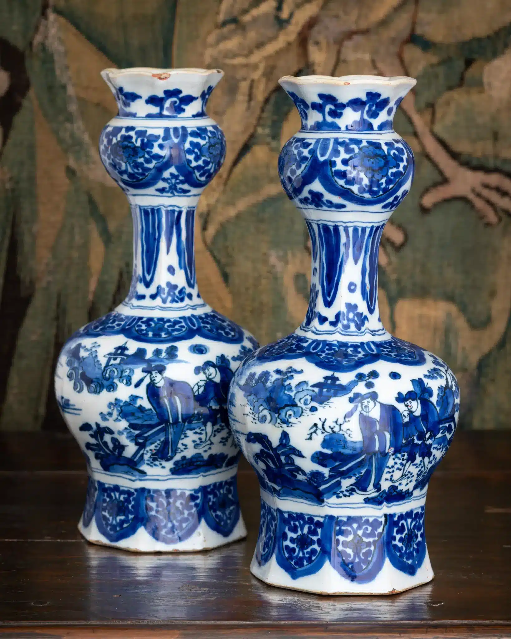 Pair of Dutch Delftware Blue and White Baluster Vases