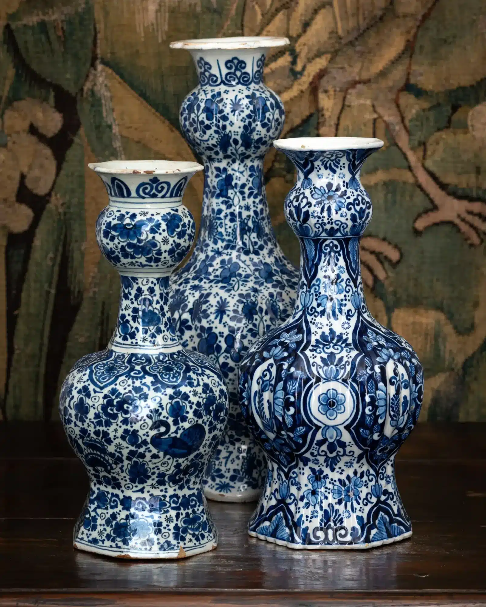 Group of Three Dutch Delft Blue and White Vases