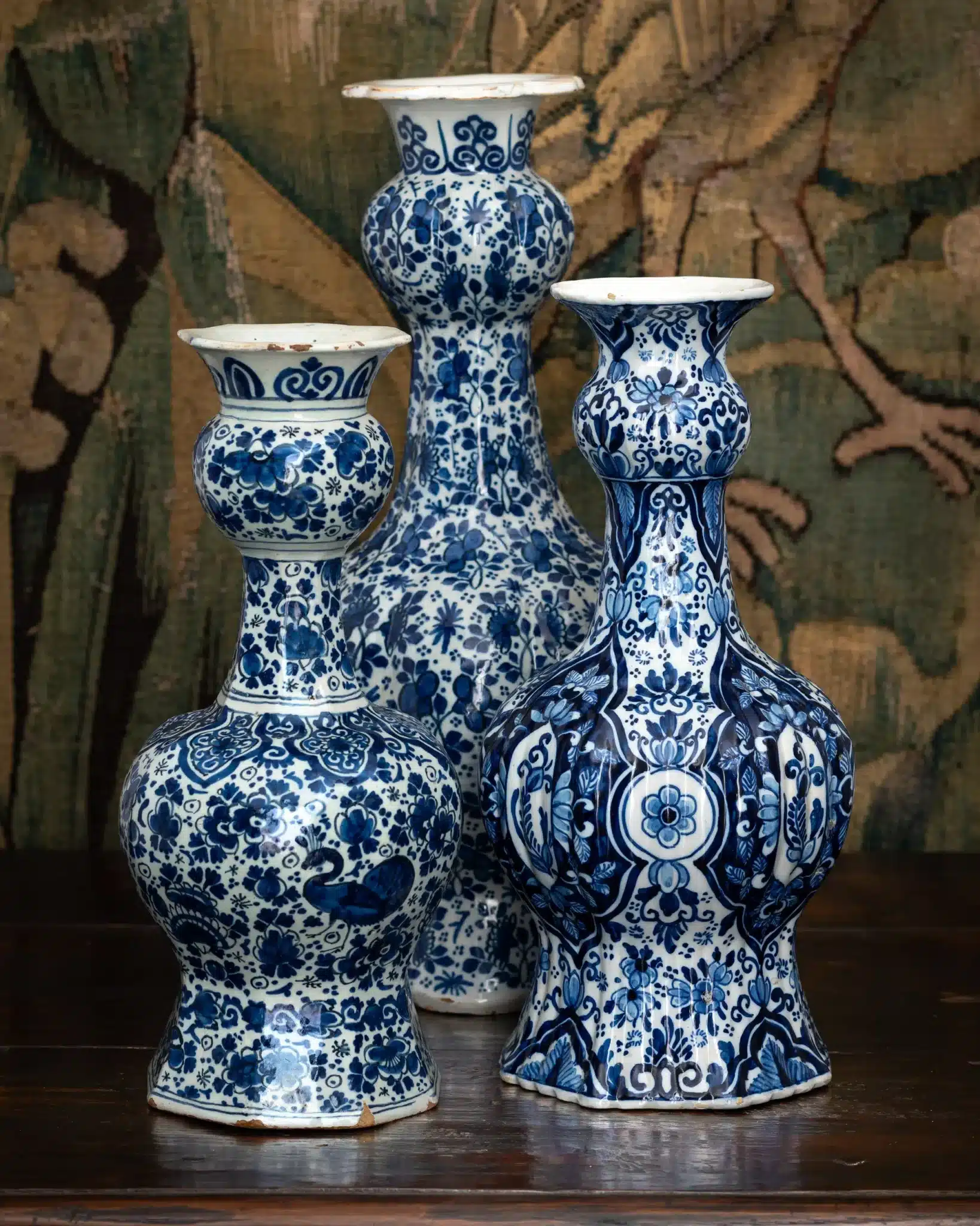 Group of Three Dutch Delft Blue and White Vases