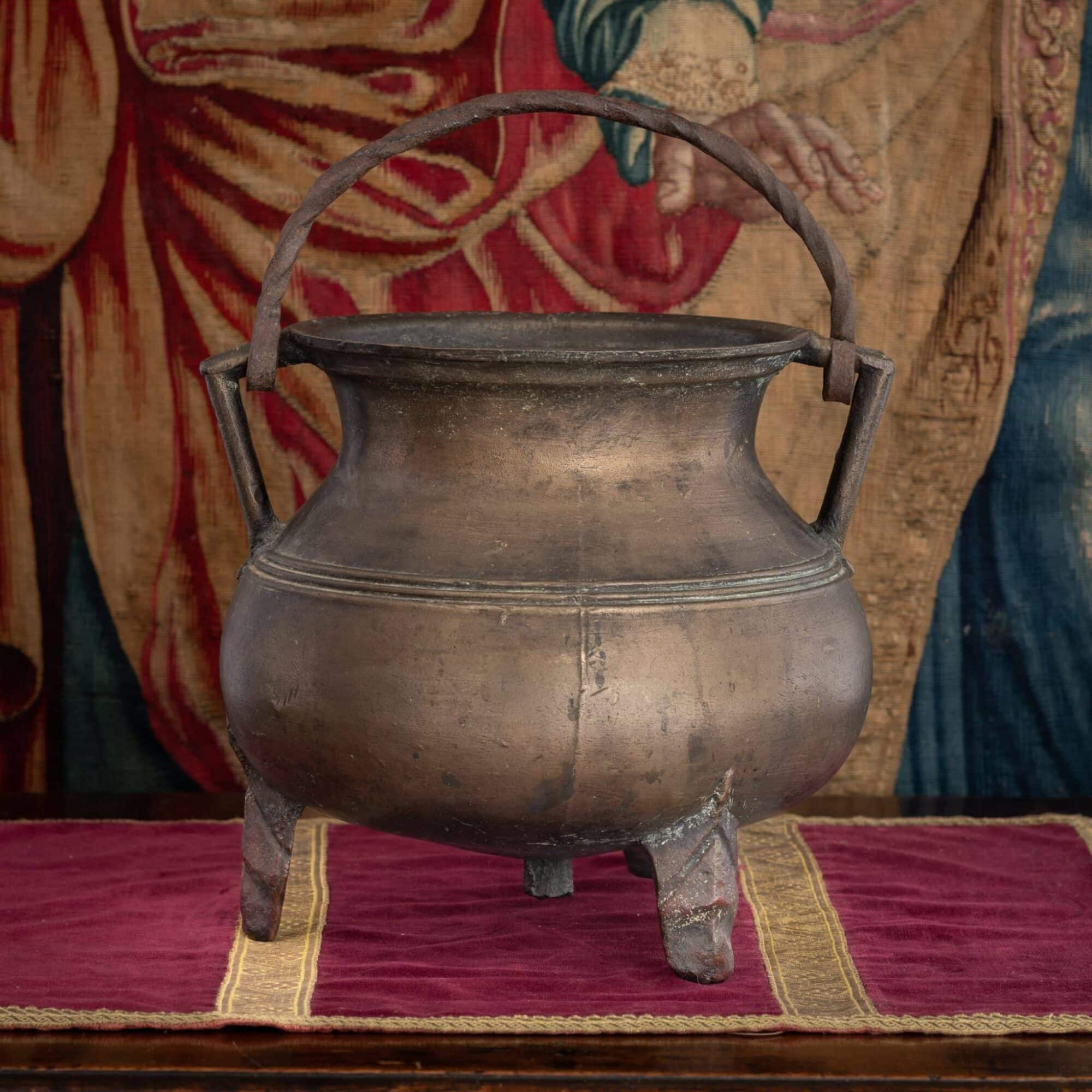 Dutch or Flemish Bronze Cauldron with Angular Handles