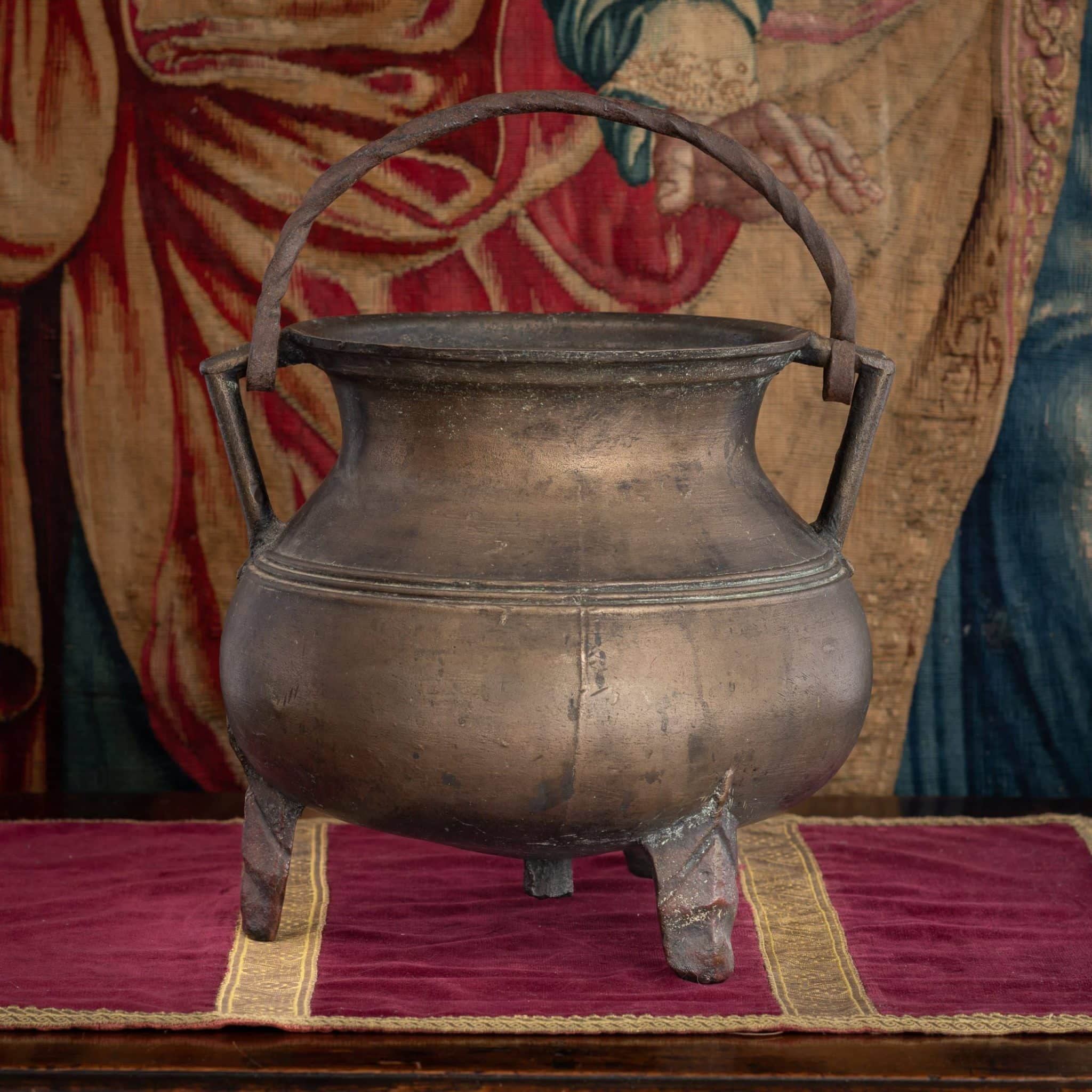 Dutch or Flemish Bronze Cauldron with Angular Handles