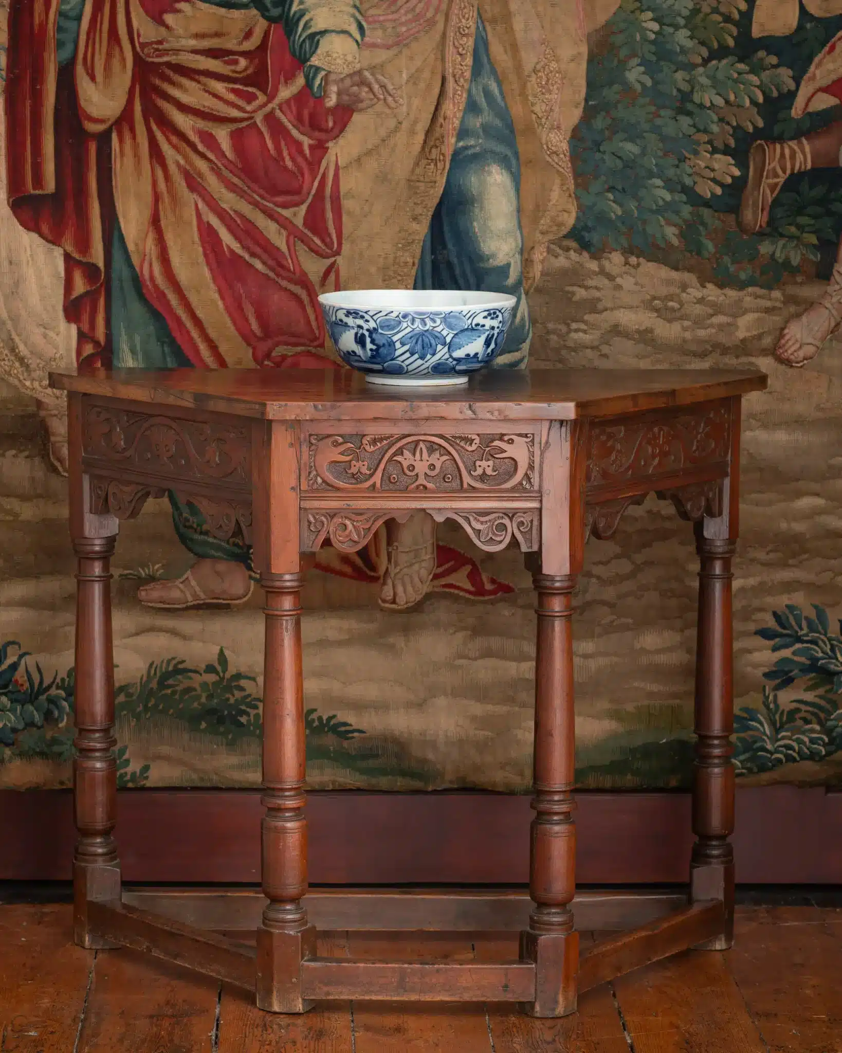 James I / Charles I Yew-Wood Table with Serpent-Carved Friezes