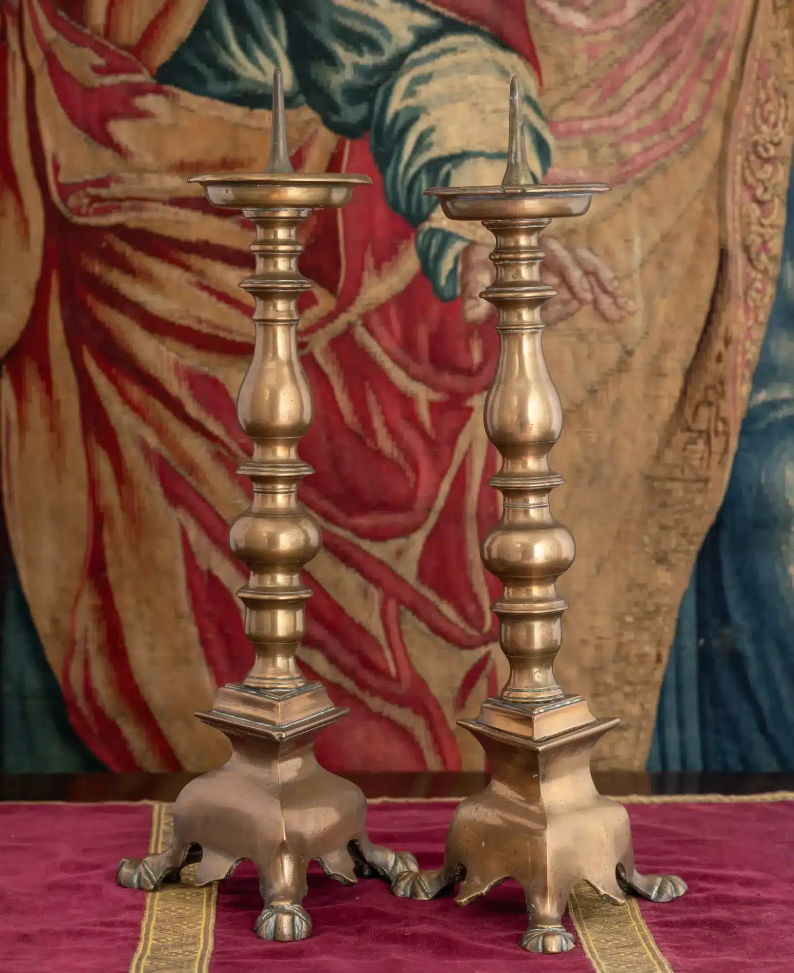 Pair of Renaissance Brass Pricket Candlesticks