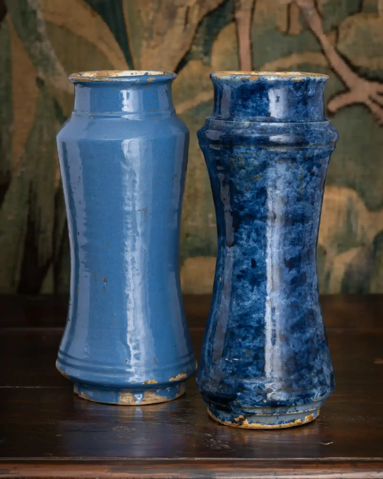 Matched Pair of Monochrome Albarelli (Apothecary Jars)