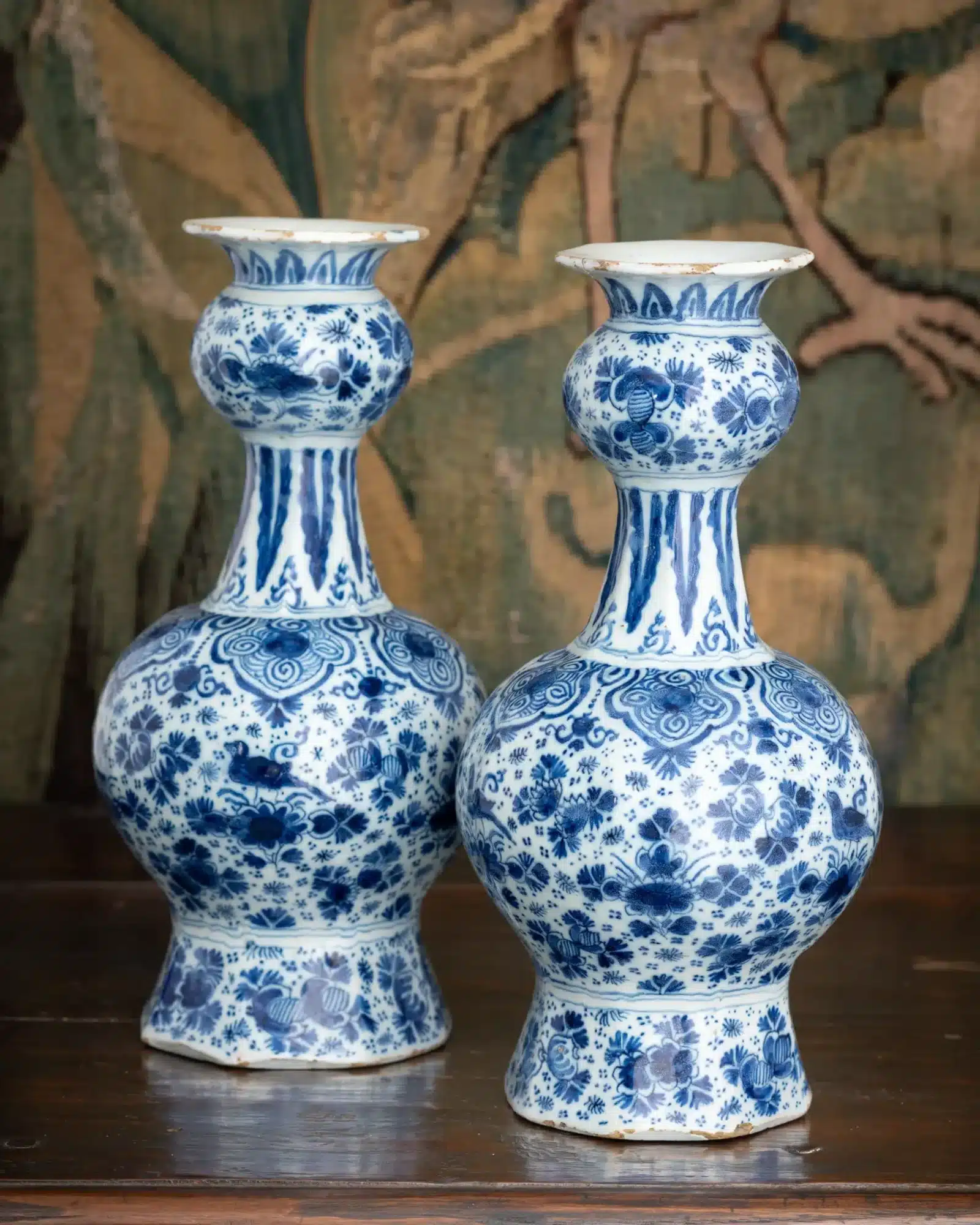 Pair of Dutch Delft Blue and White Baluster Vases