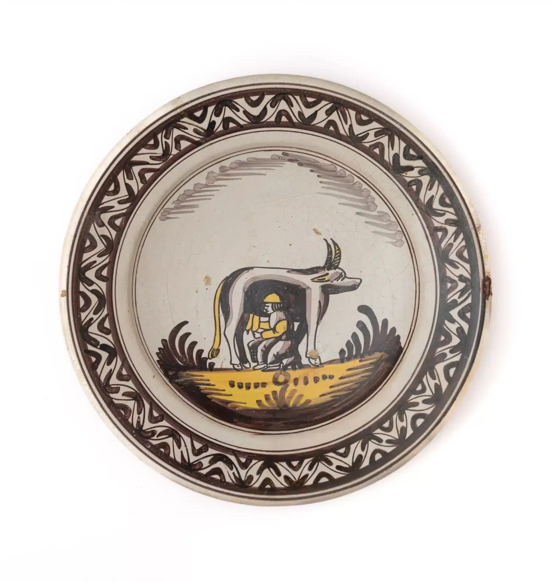Dutch Delftware Polychrome Plate with Milking Scene