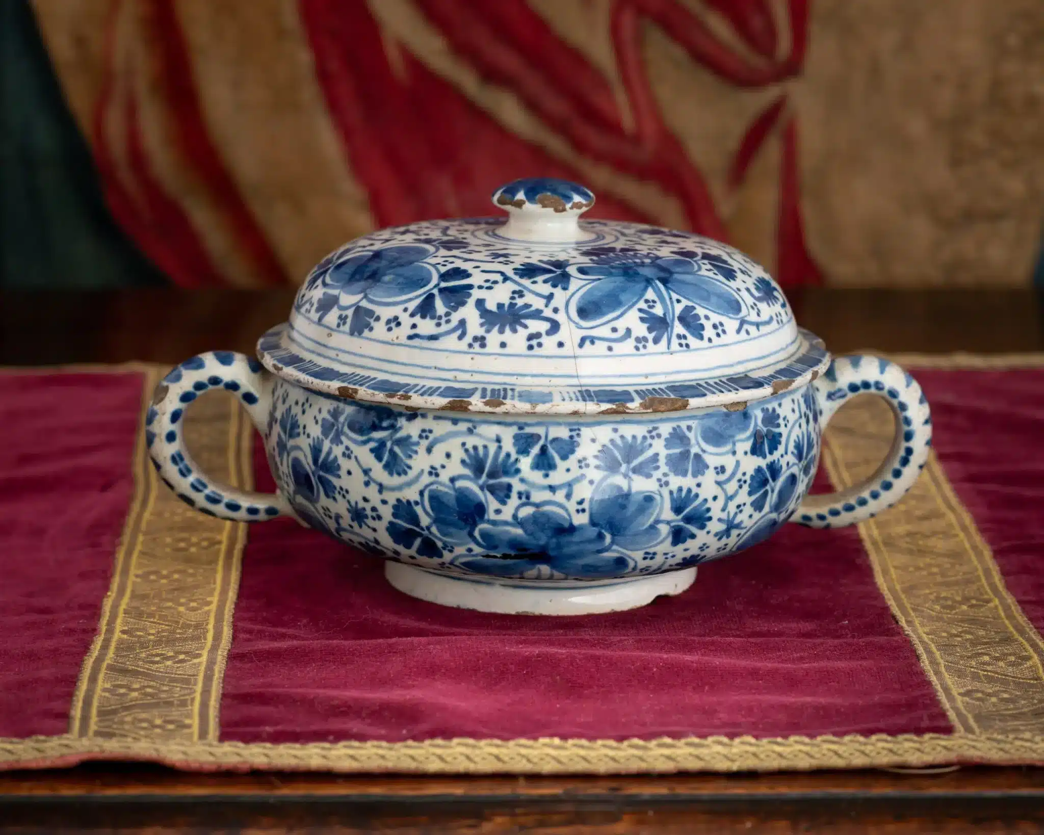 Dutch Delft Blue and White Posset or Caudle Bowl with Original Pierced Drainer and Cover
