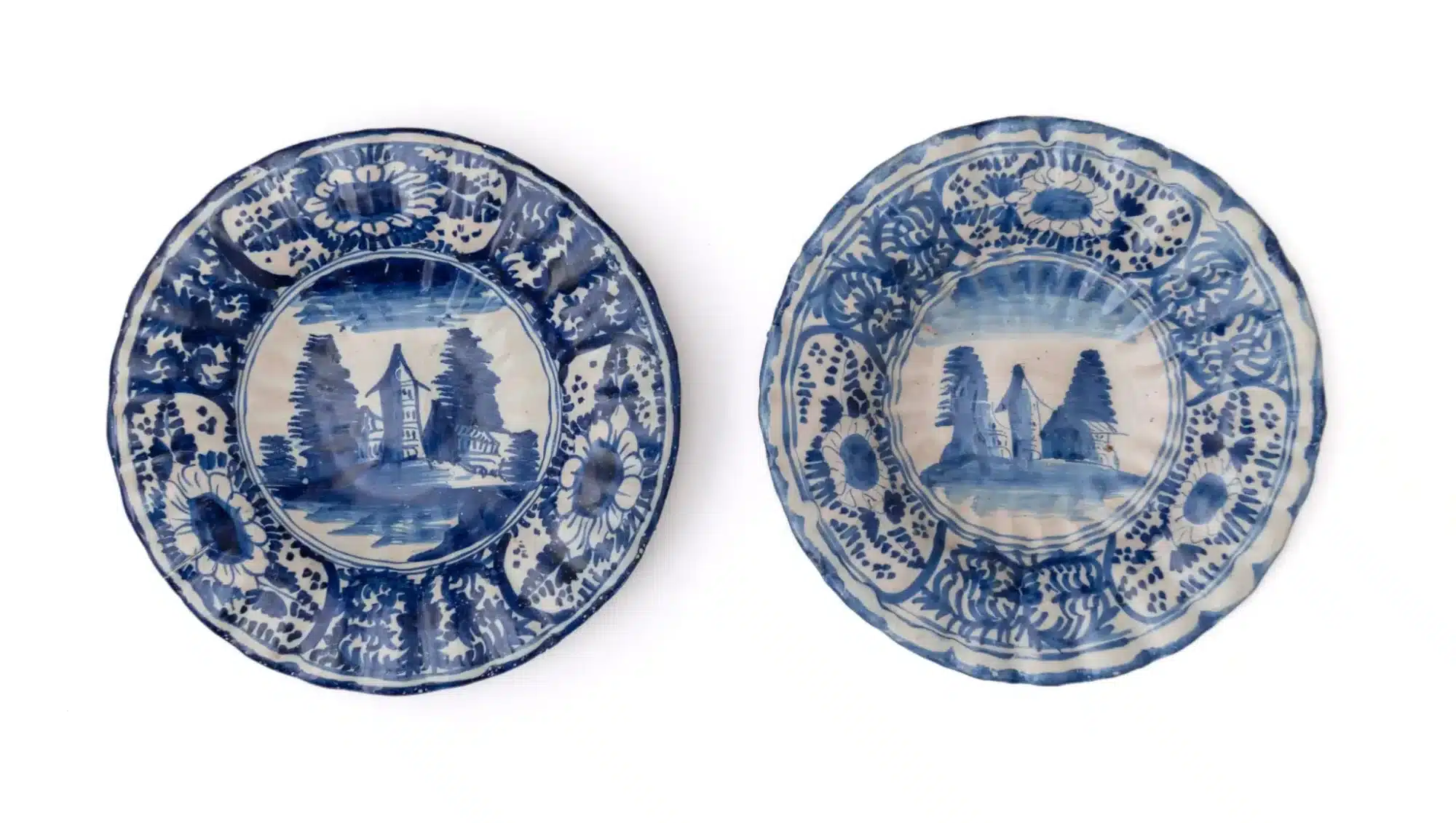 Pair of French Tin-Glazed Earthenware Dishes (Assiettes Creuses)