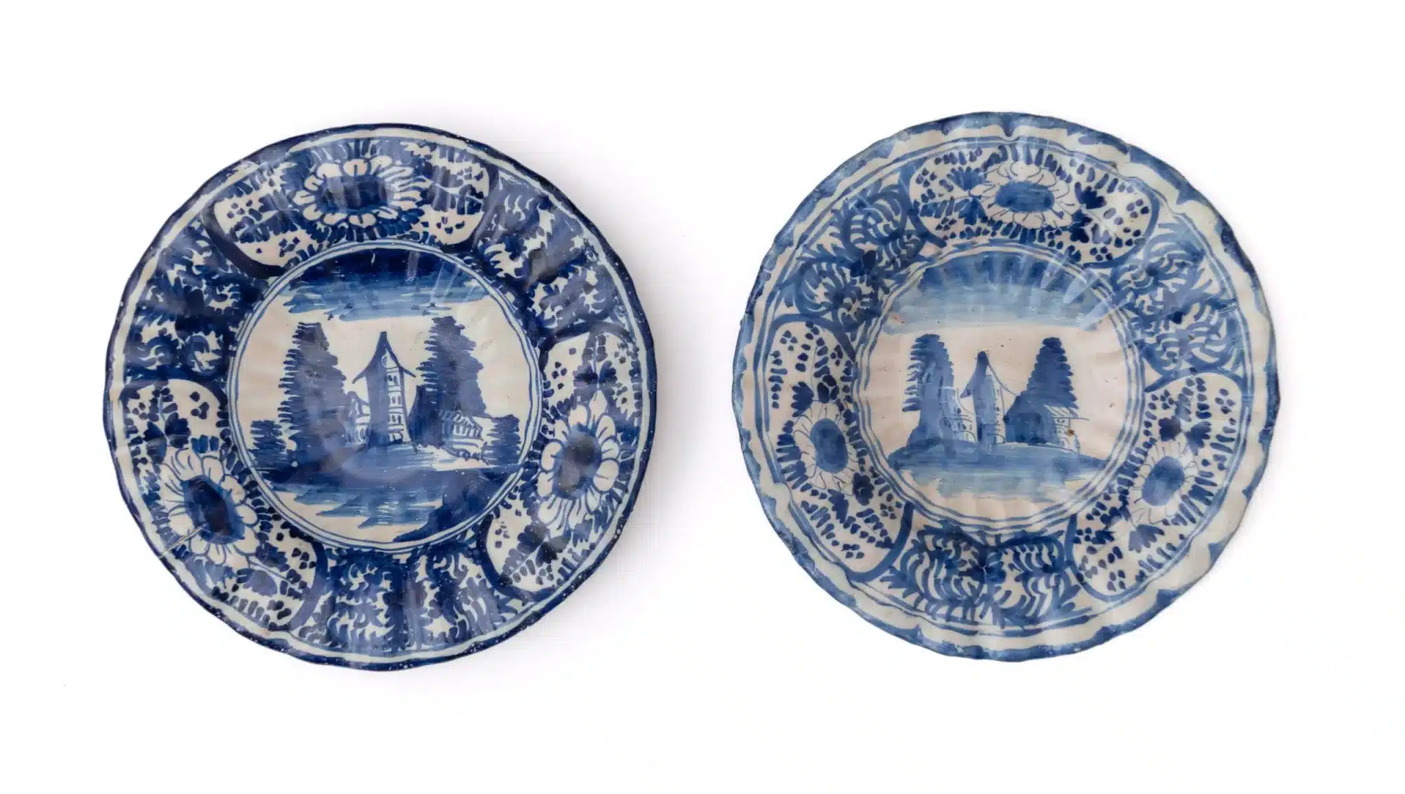 Pair of French Tin-Glazed Earthenware Dishes (Assiettes Creuses)