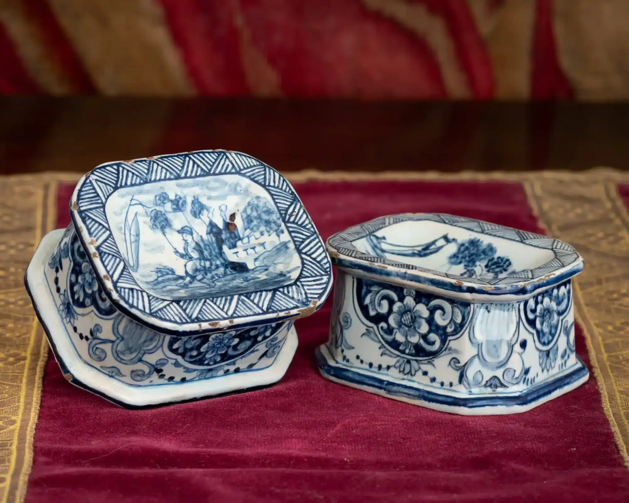 Matched Pair of Dutch Delft Blue-and-White Octagonal Salts