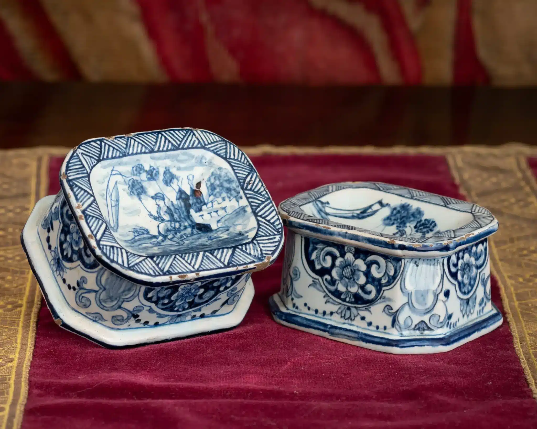 Matched Pair of Dutch Delft Blue-and-White Octagonal Salts