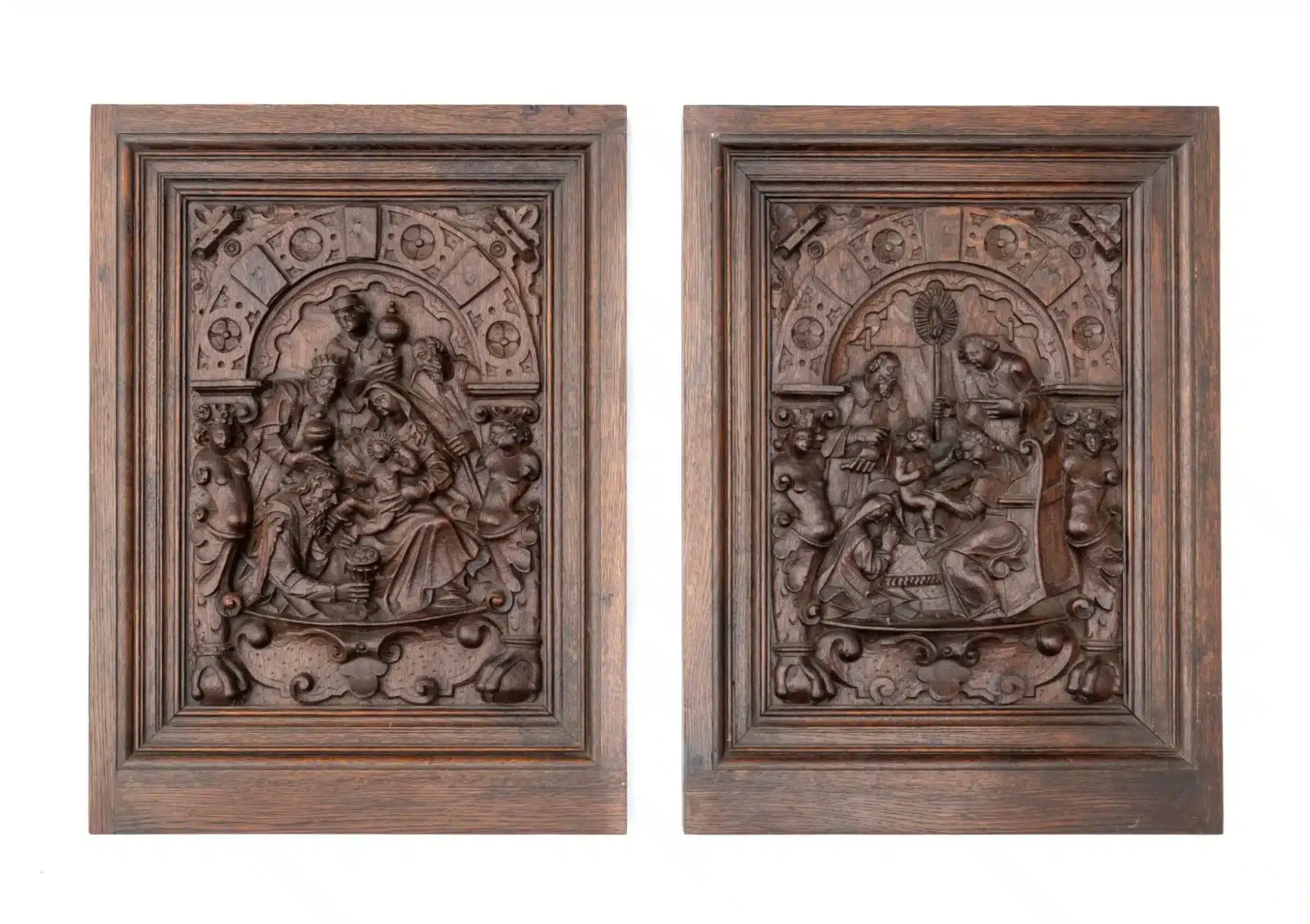 Pair of Exceptional Flemish or Dutch Renaissance Oak Relief Panels