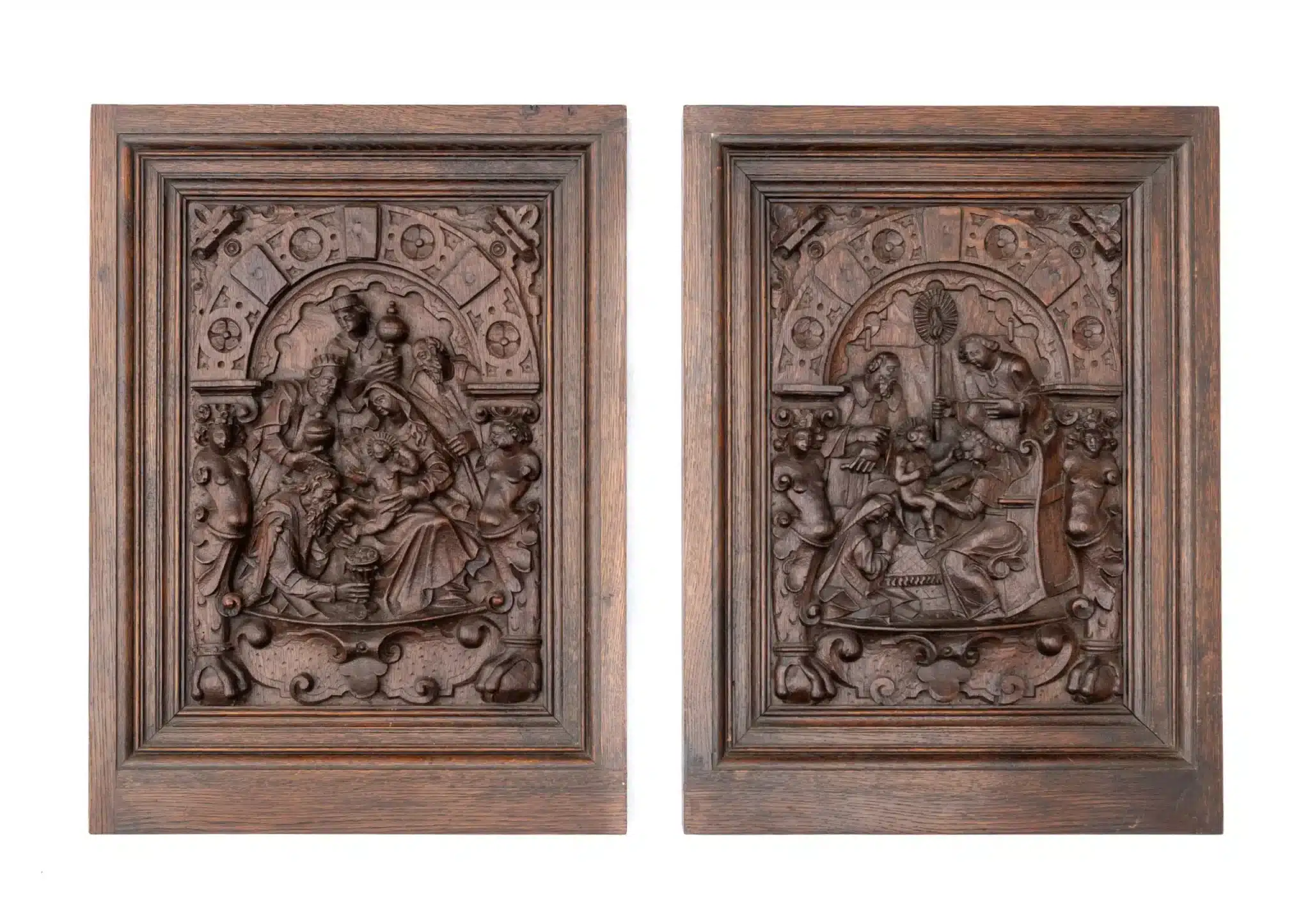 Pair of Exceptional Flemish or Dutch Renaissance Oak Relief Panels