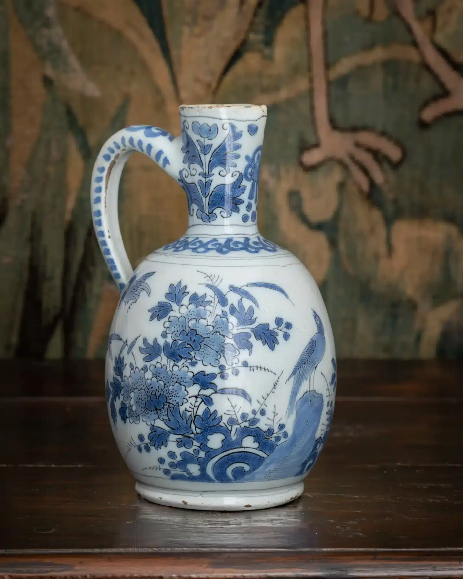 Dutch Delft Blue and White Chinoiserie Ewer