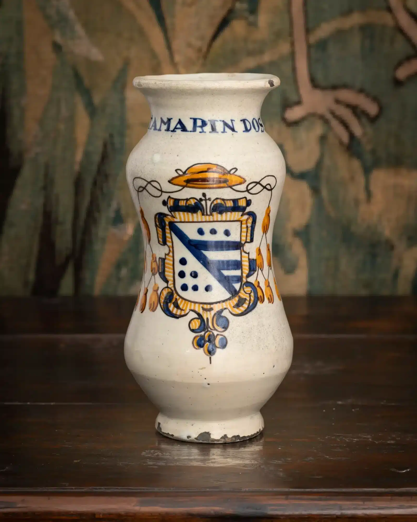 Inscribed Albarello (Apothecary Jar) with Ecclesiastical Arms