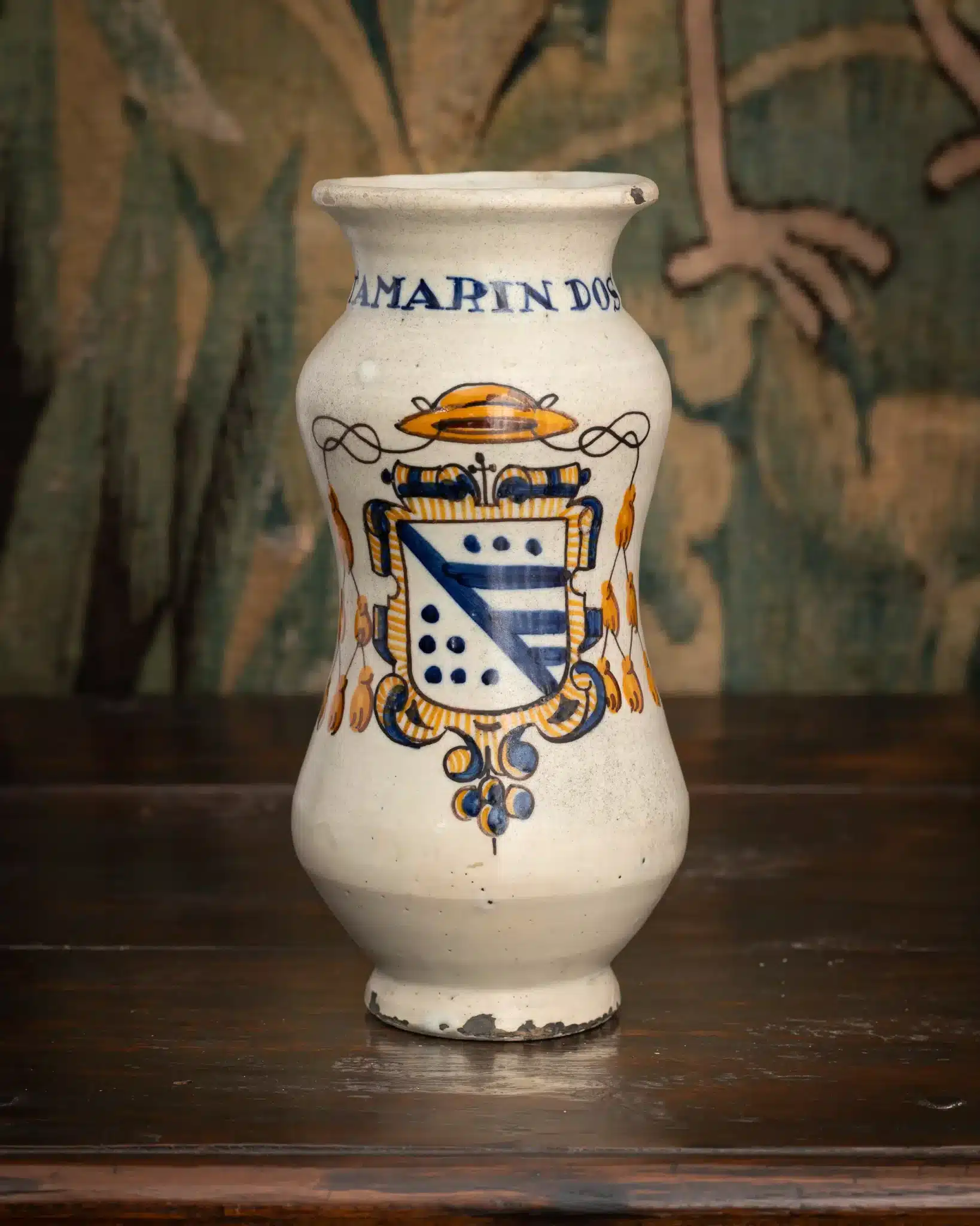 Inscribed Albarello (Apothecary Jar) with Ecclesiastical Arms
