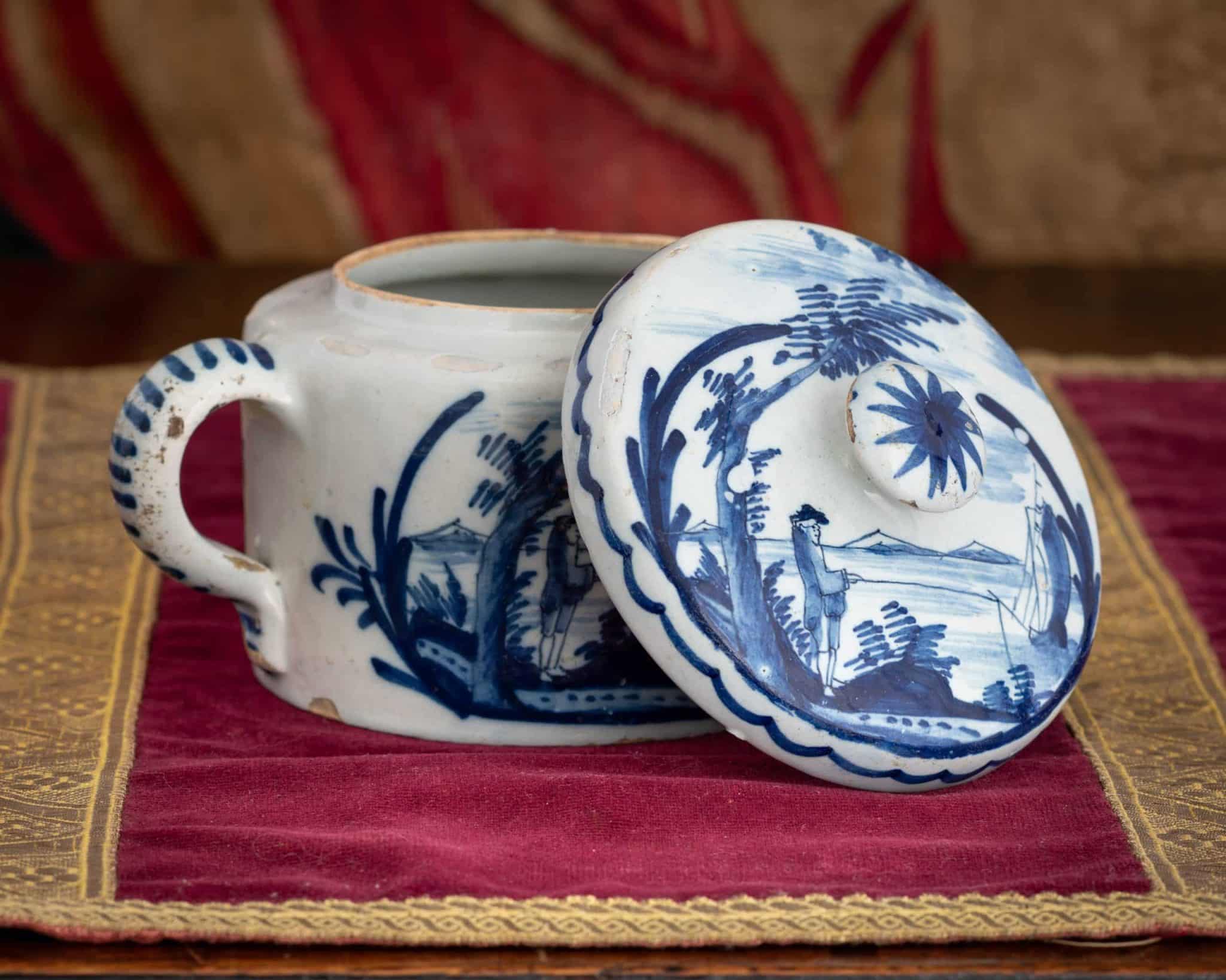 Dutch Delft Blue and White Double-Handled Pot with Cover