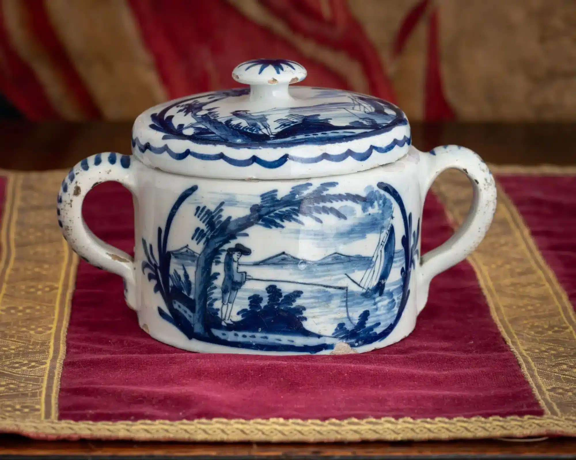 Dutch Delft Blue and White Double-Handled Pot with Cover