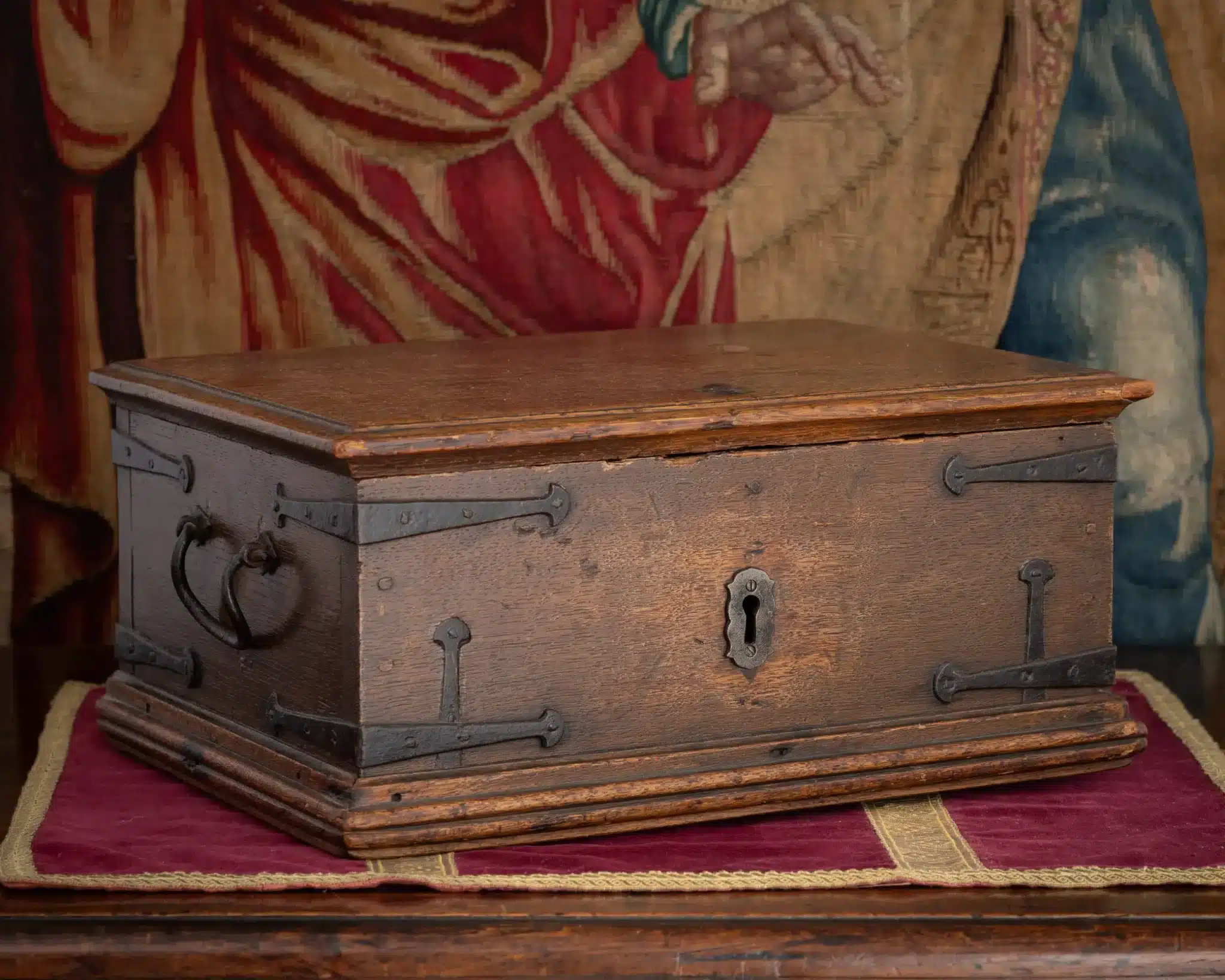 Oak Strongbox / Document Casket with Wrought-Iron Mounts