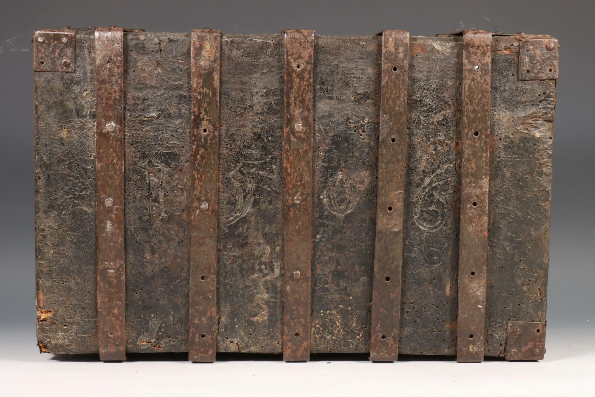 Late Gothic Iron-Bound and Leather-Covered Casket, Dated 1506