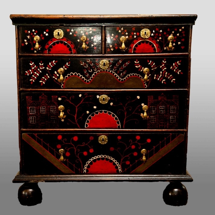 William and Mary painted chest of drawers