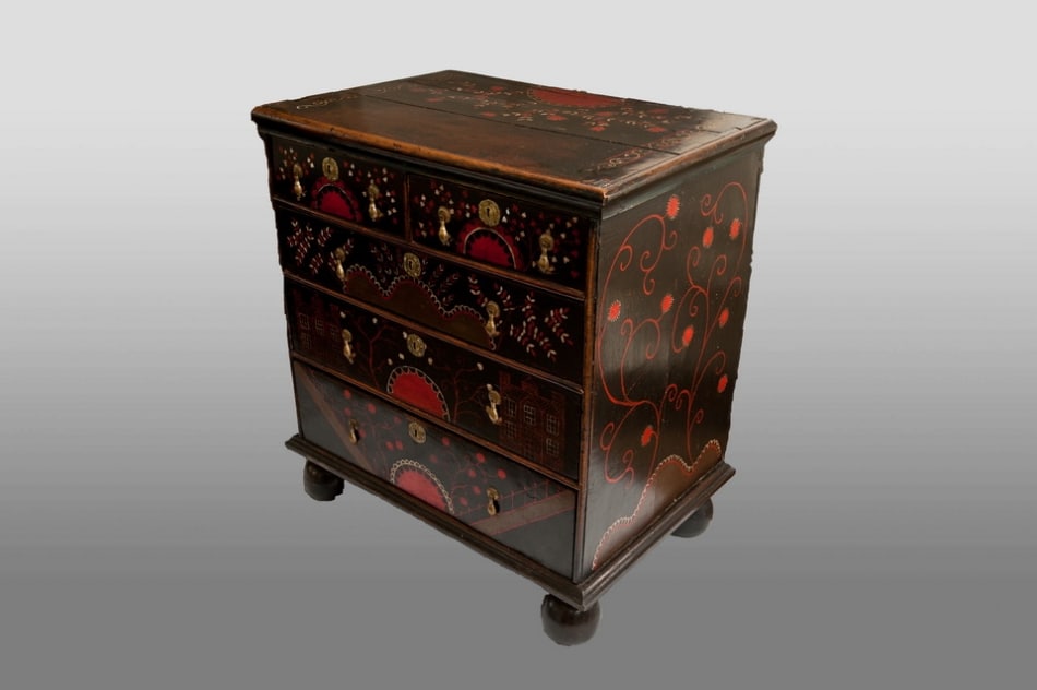 William and Mary painted chest of drawers