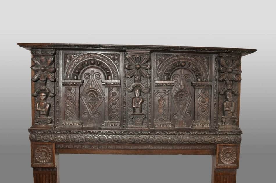 Elizabeth I carved oak overmantel