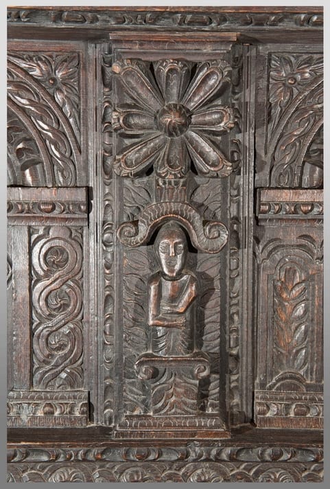 Elizabeth I carved oak overmantel