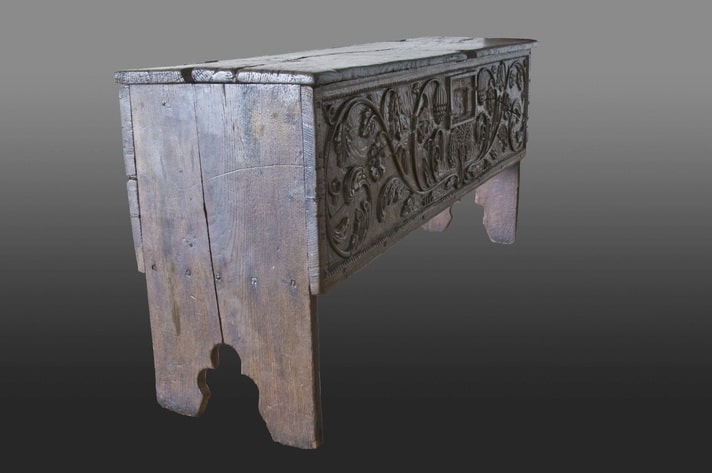 Henry VIII carved boarded chest