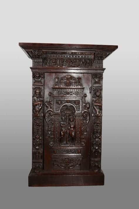 16th century Adam and Eve carved oak cabinet