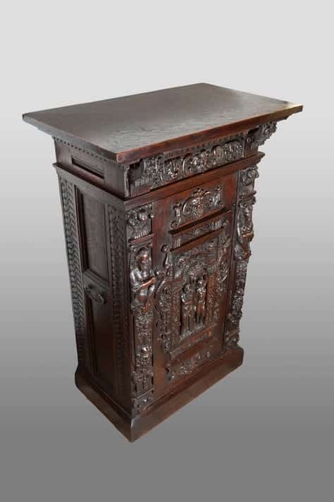 16th century Adam and Eve carved oak cabinet