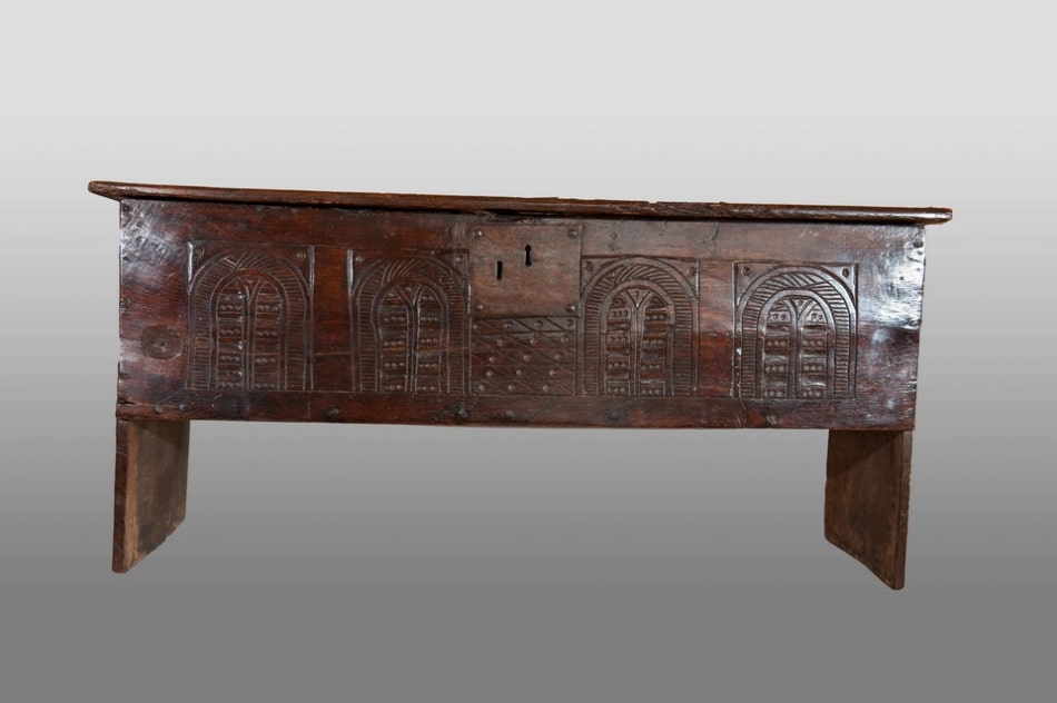 Henry VIII oak boarded chest