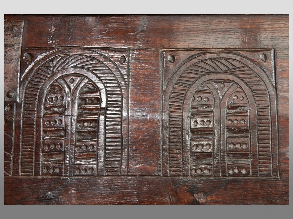 Henry VIII oak boarded chest