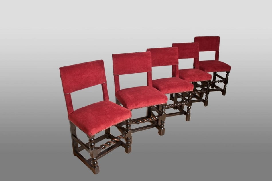 Set of five joined oak Cromwellian backstools