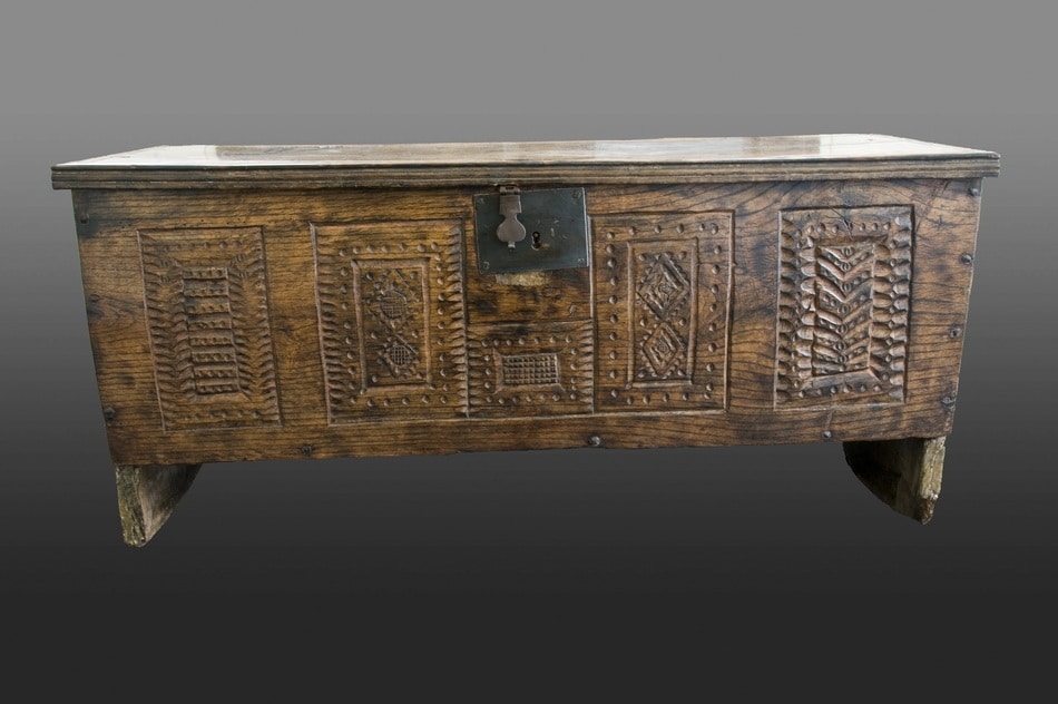 Henry VII carved board chest