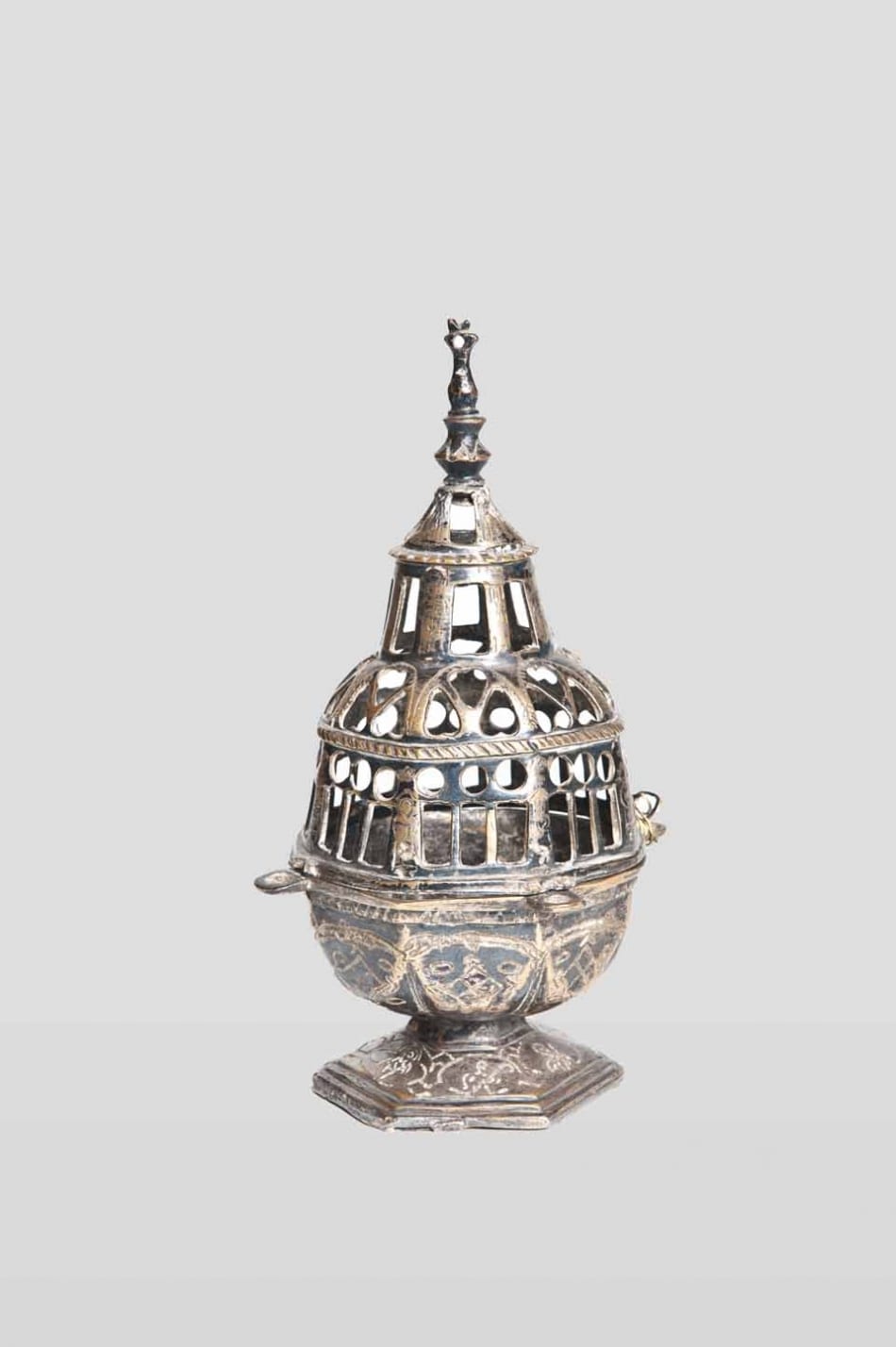 15th century silvered bronze incense burner