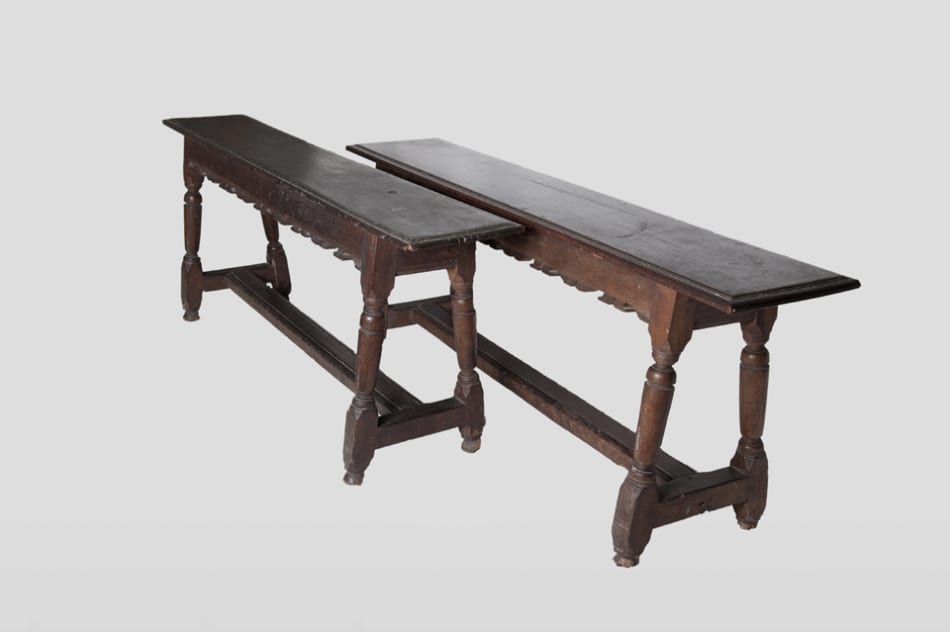 Pair Charles I oak benches