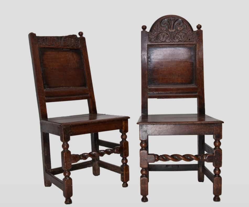 Pair of late 17th century oak backstools