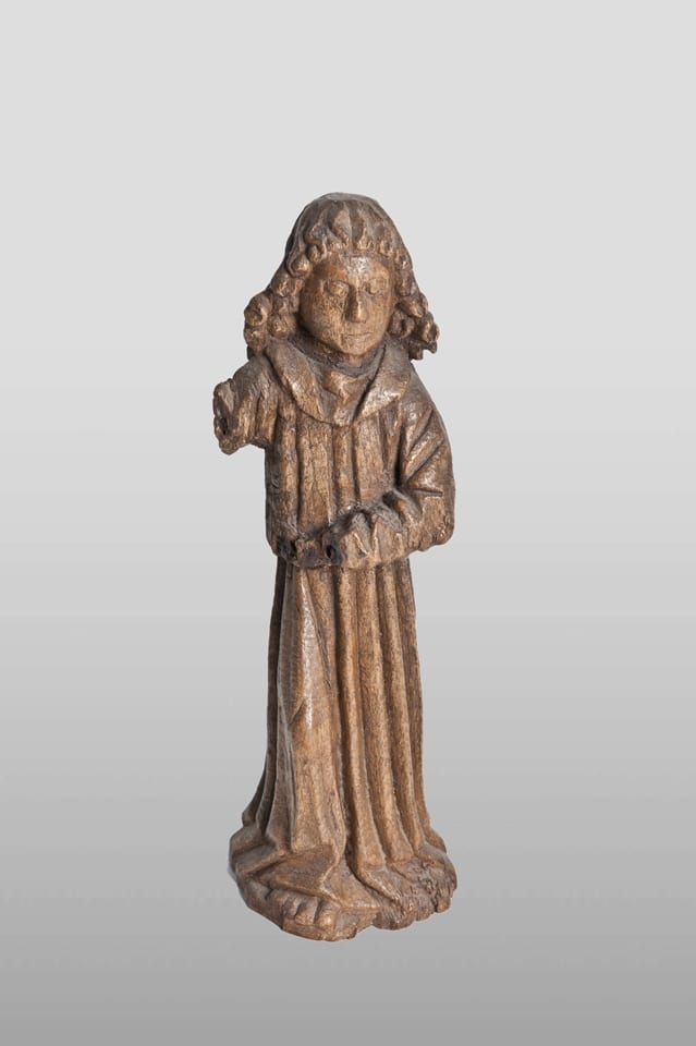 15th century oak sculpture of an angel candle bearer