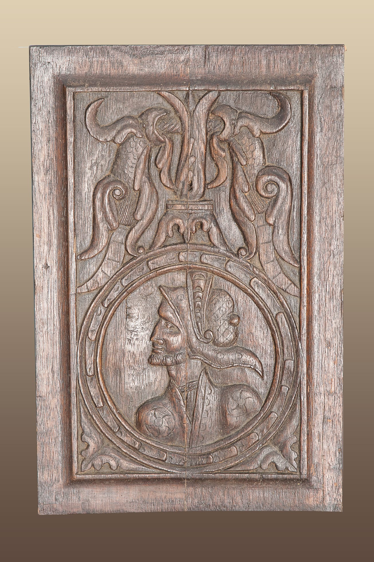 16th century carved portrait panel