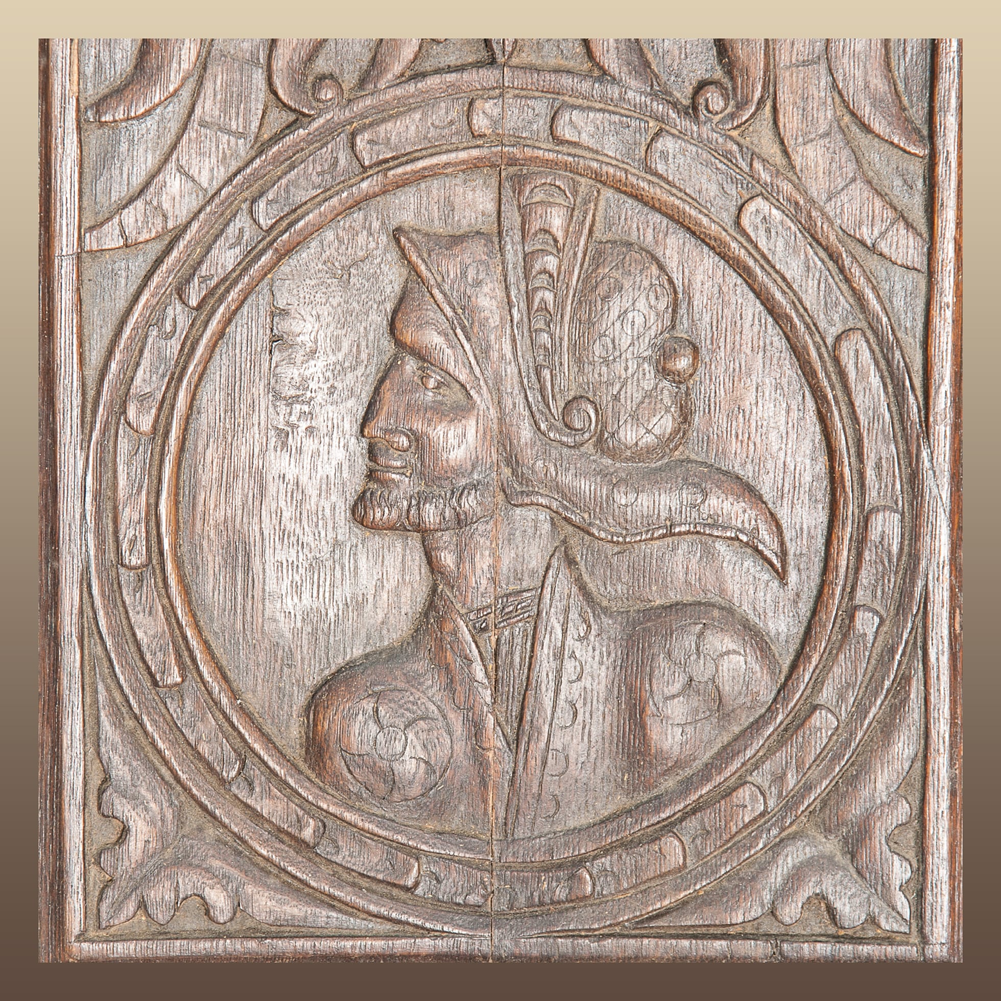 16th century carved portrait panel