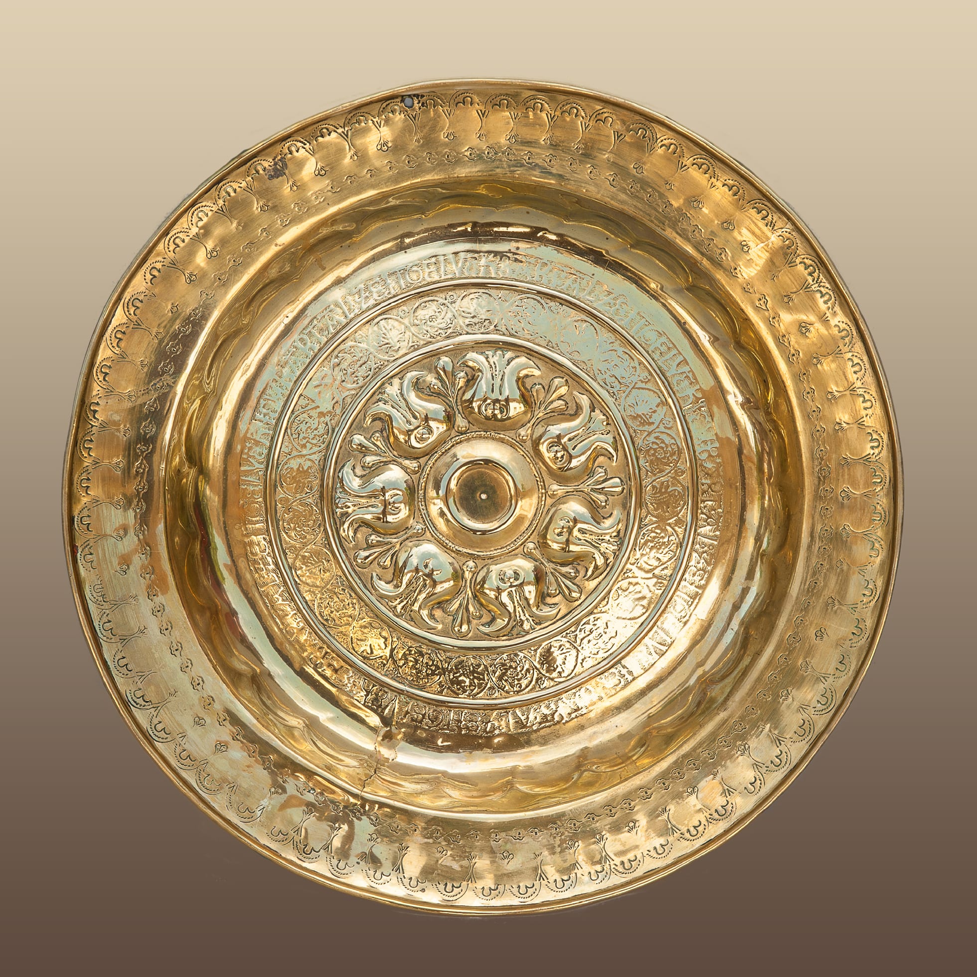16th century brass alms dish