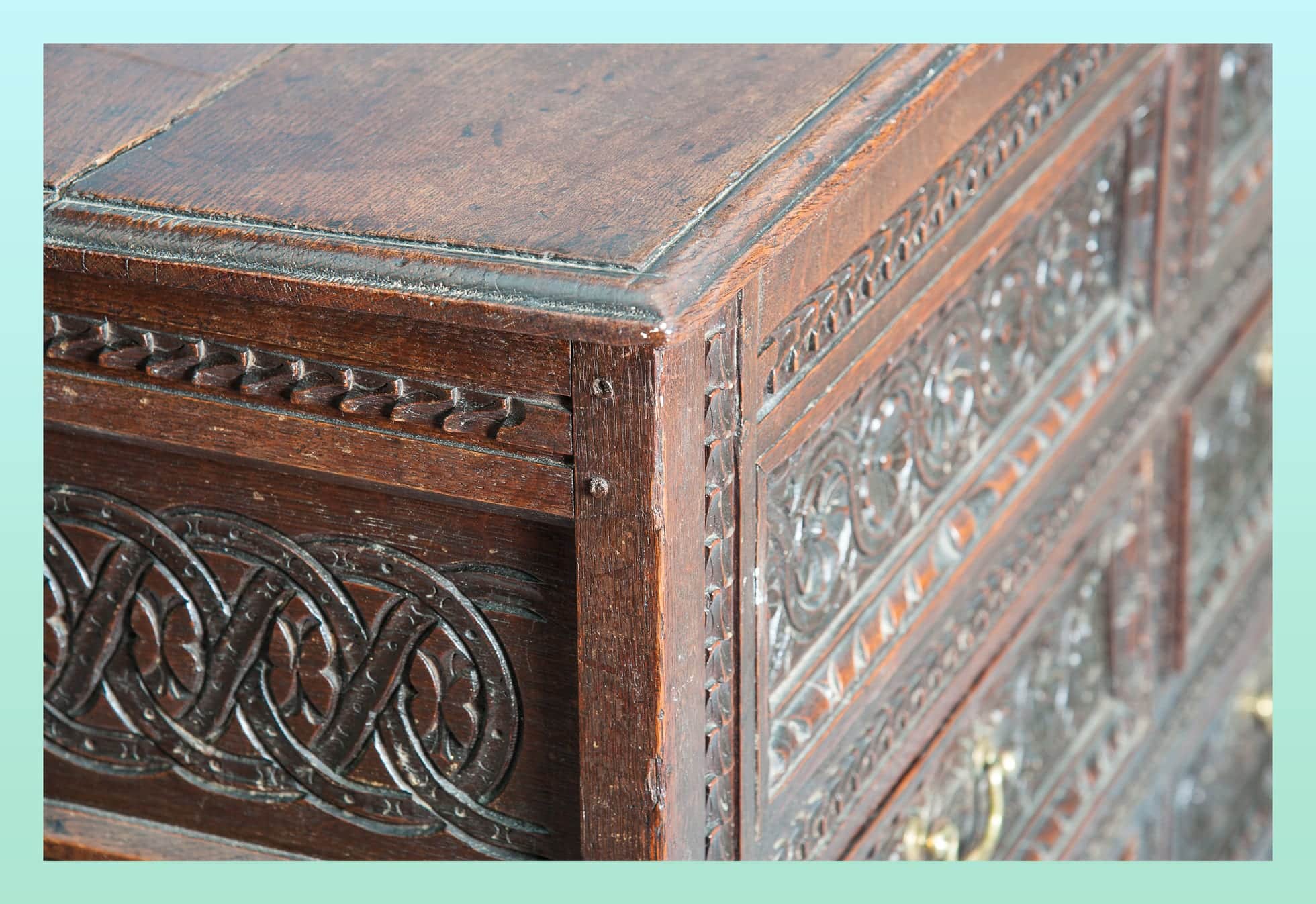 James I carved oak chest with drawers