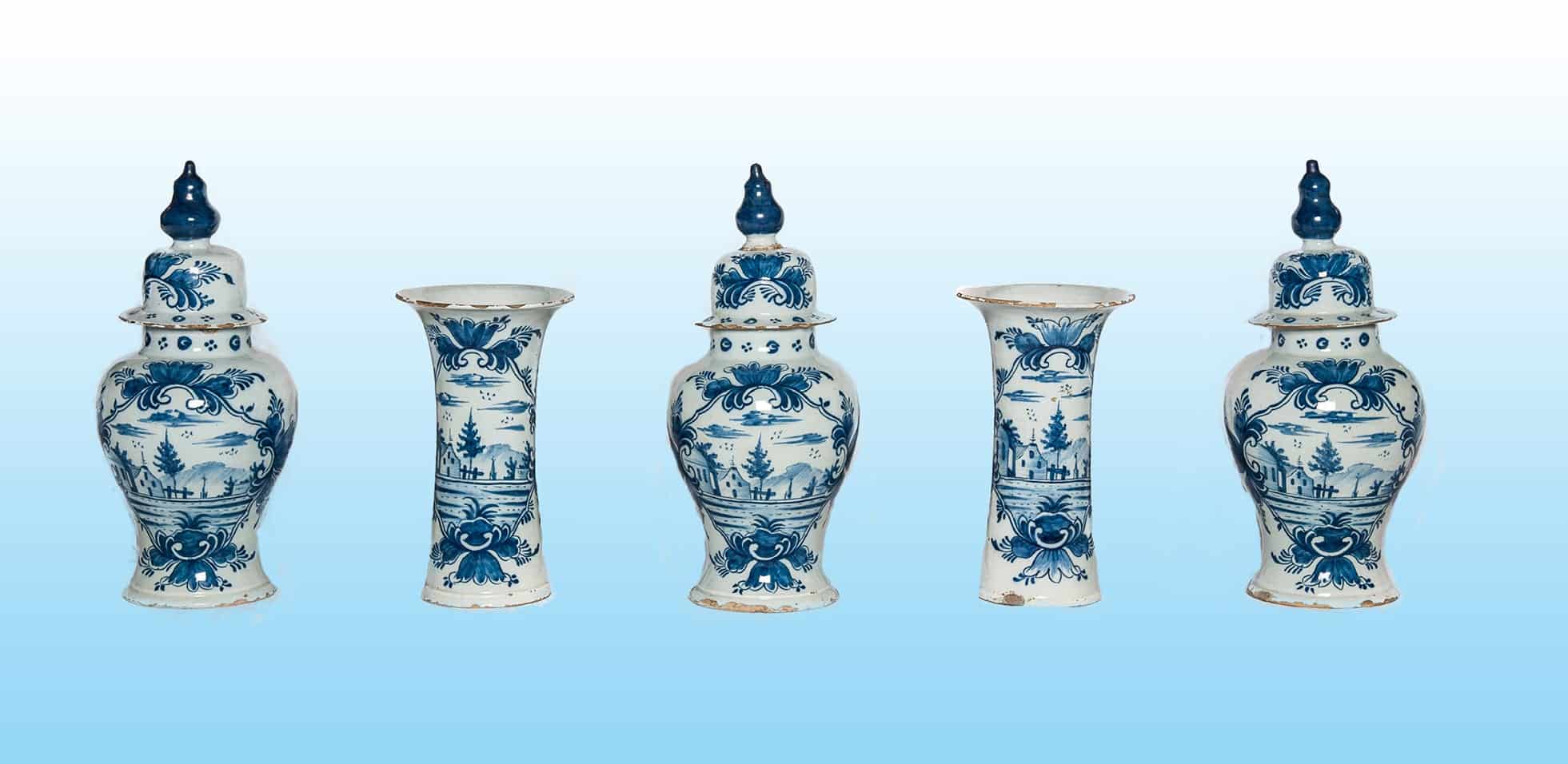 17th century Dutch Delft vases and covers