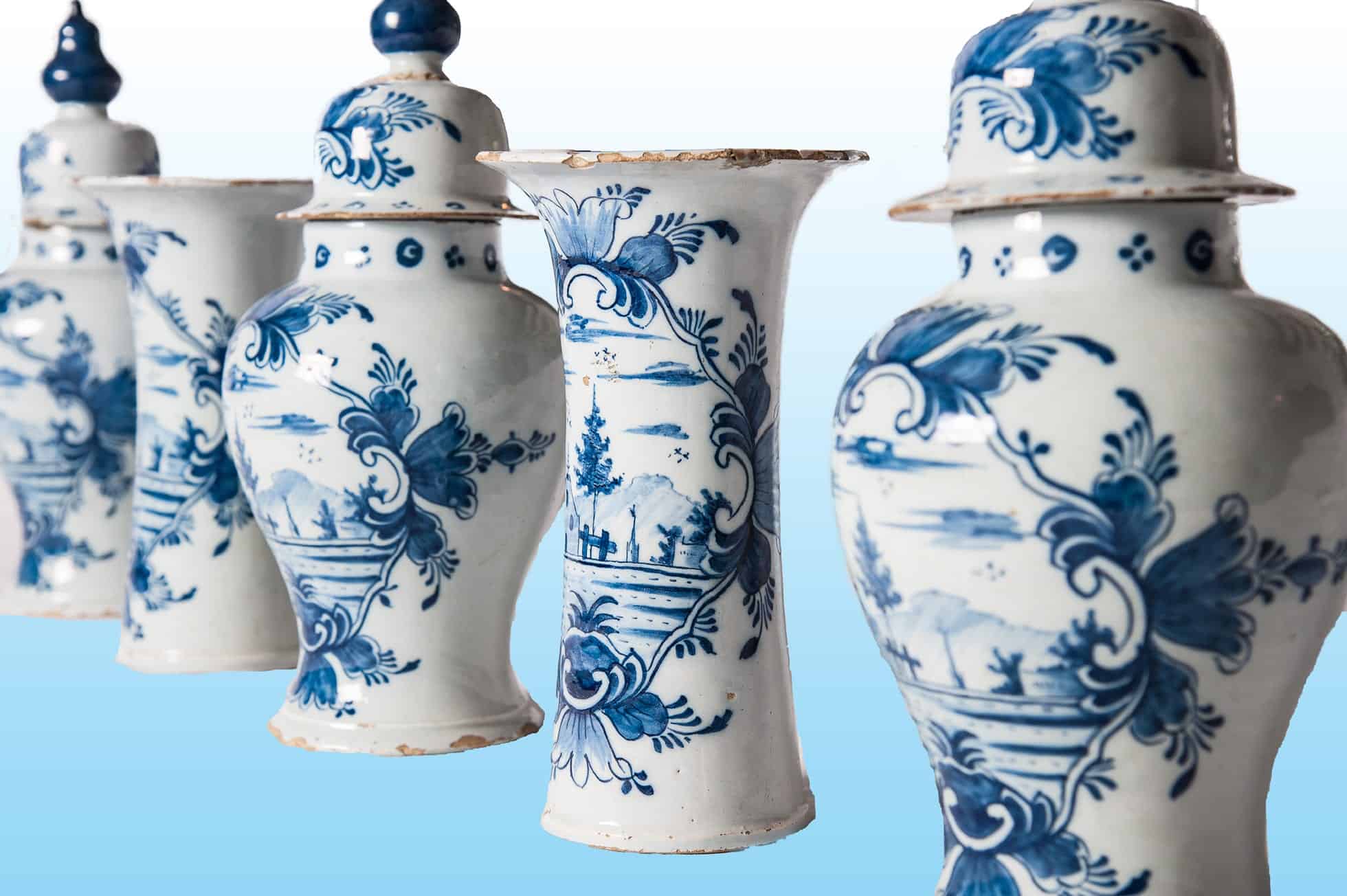 17th century Dutch Delft vases and covers