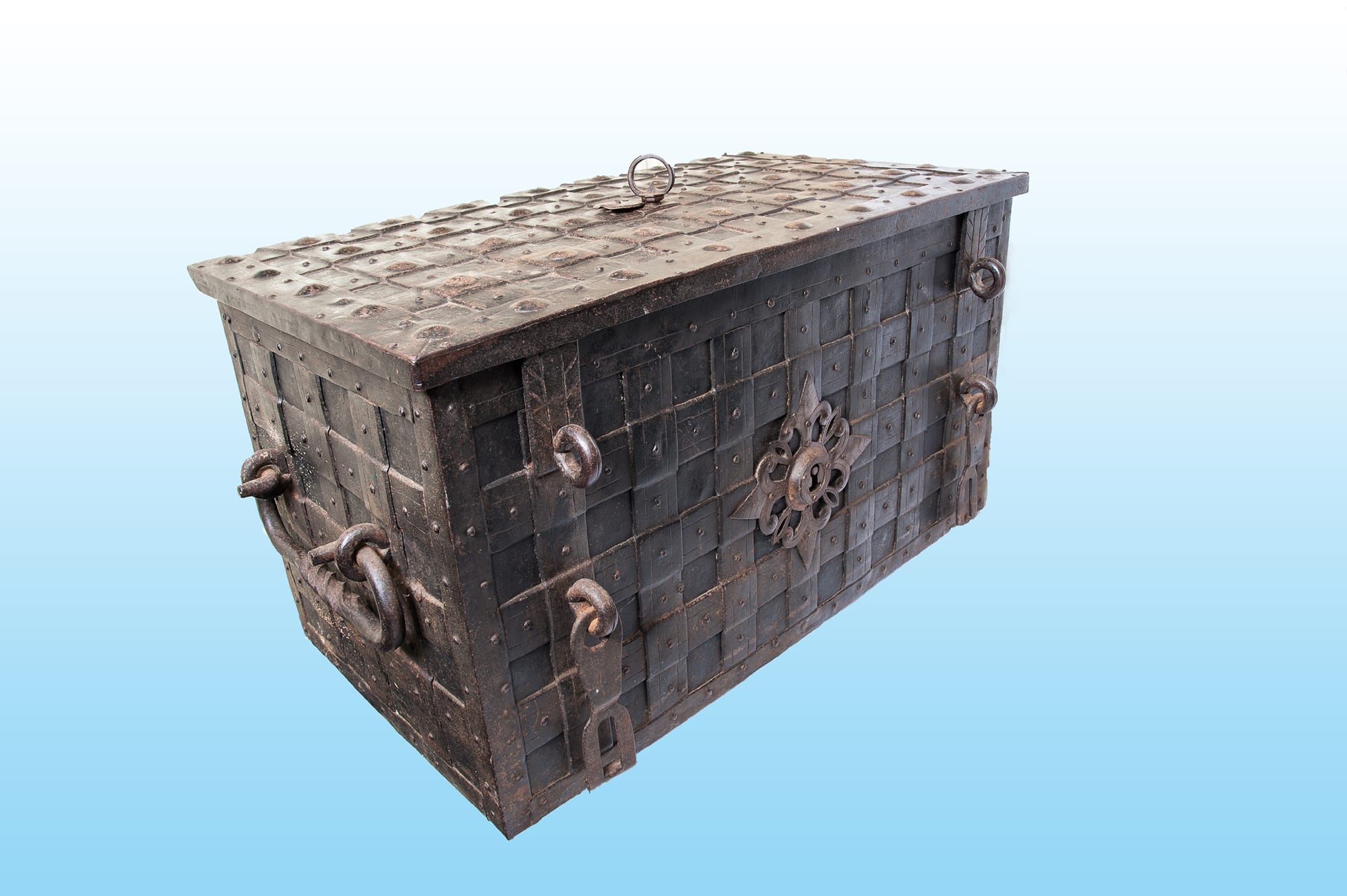 Large 16th century iron strong box