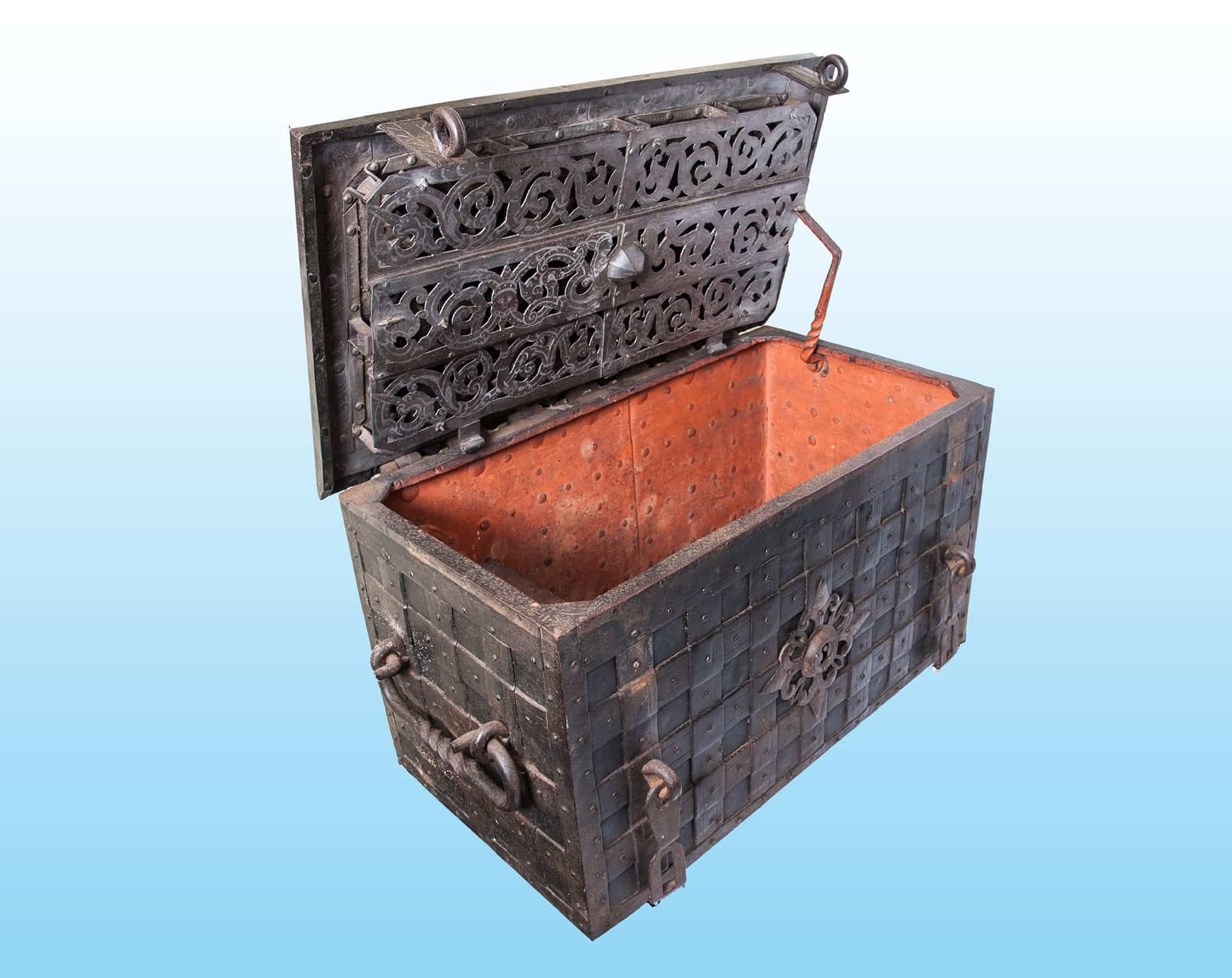Large 16th century iron strong box